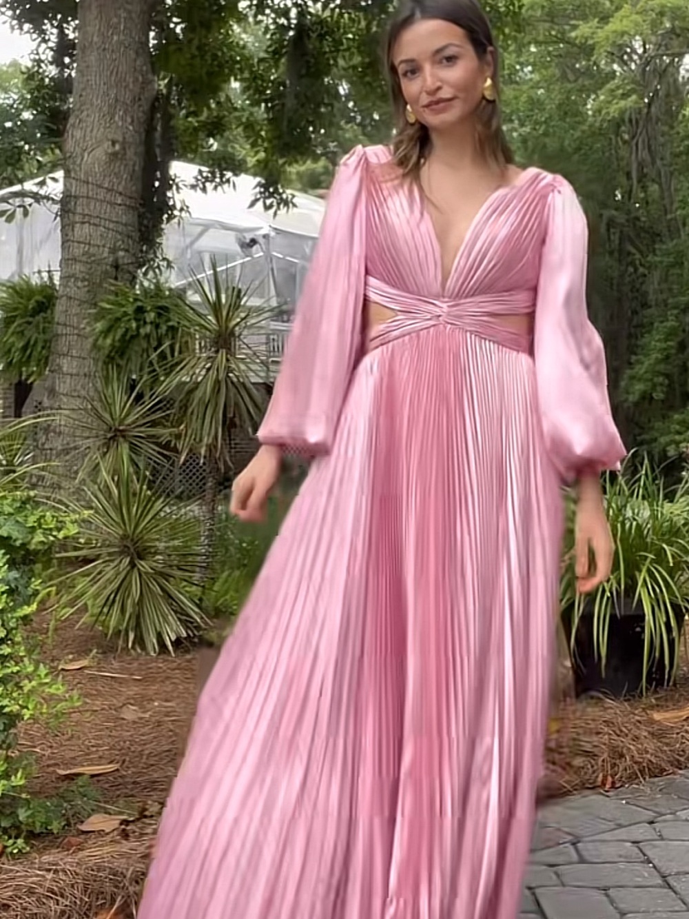 Mac Duggal Pink Pleated Maxi Dress with wCutout Waist